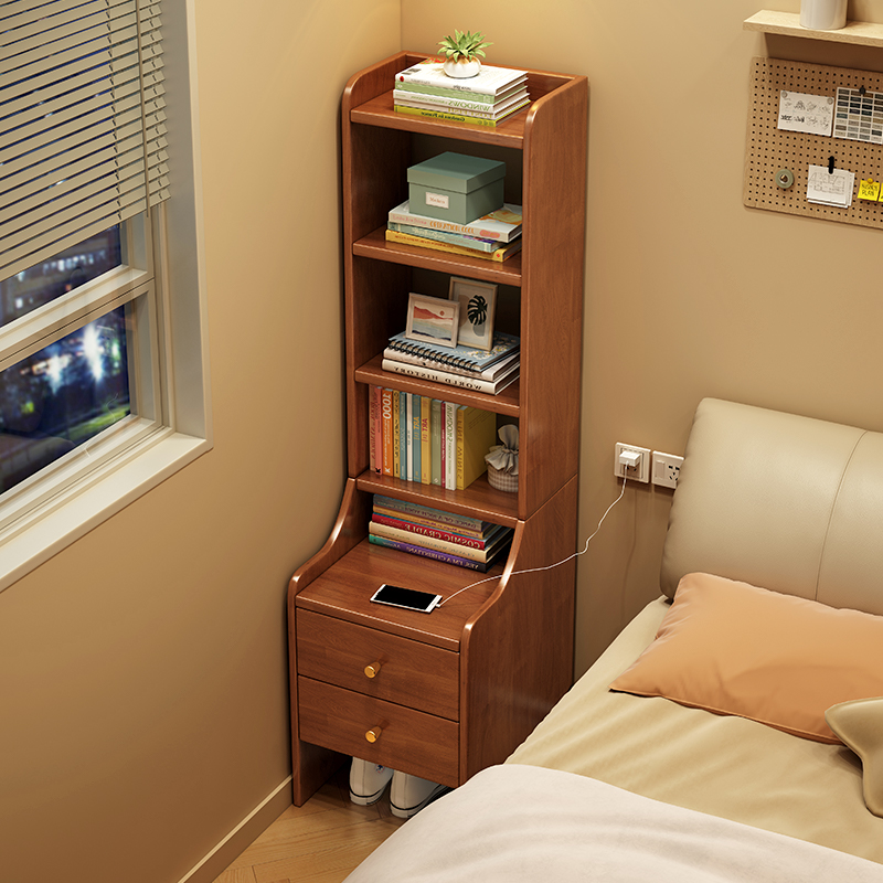 实木床头柜带抽屉置物架一体简约家用多层储物柜小户型床边收纳架