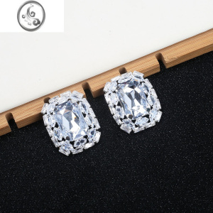 JiMi欧美法式满钻方形耳环时尚街拍锆石无耳洞耳夹潮流复古气质耳饰品 无耳洞耳夹