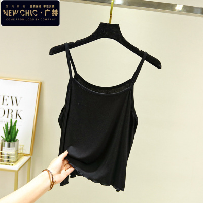 广赫黑色小吊带背心女夏季内搭修身百搭打底无袖上衣薄款内外穿打底衫