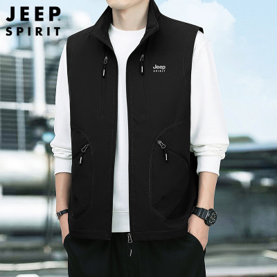 JEEPspirit马甲常规多口袋工装休闲中年无袖坎肩外套新款男士8362