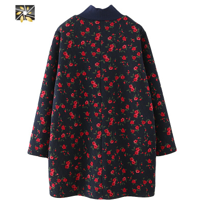 暖青汇加肥加大码中老年女装秋冬宽松外套中年妈妈中长款印花半高领卫衣卫衣