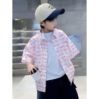 男童短袖衬衫夏季2025新款潮儿童白色衬衣炸街中大童上衣纯棉痞帅