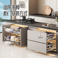 拉篮厨房橱柜双层抽屉式实心不锈钢放装碗筷碟架橱柜碗篮拉蓝