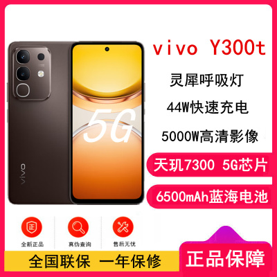 [全新]vivo Y300t 8GB+128GB 黑咖 天玑7300 5G芯 6500mAh电池 44W充电 5000万高清影像 5G 手机