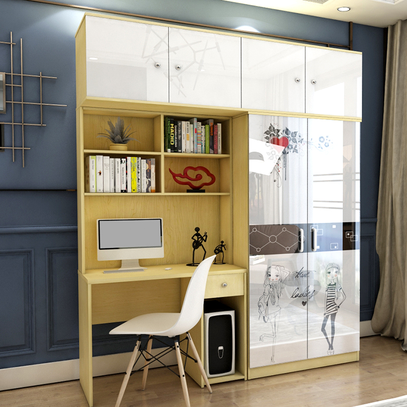 连一体书桌柜闪电客带衣橱柜电脑桌书架组合柜儿童学习桌多功能学生