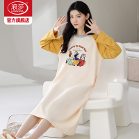 浪莎睡裙女春秋款纯棉长袖新款睡衣中长款宽松卡通可外穿家居服ZH