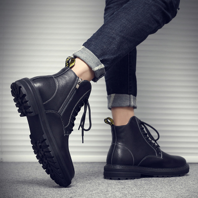 Ideamini马丁靴男英伦风男士靴子2020新款黑色高帮皮靴情侣拉链工装靴靴子