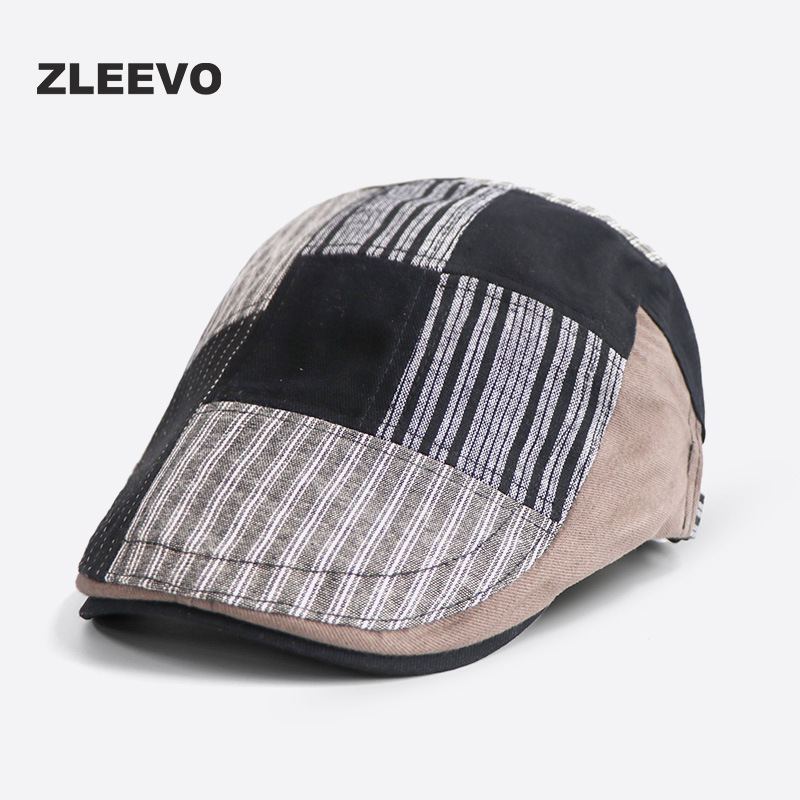 / 鸭舌帽拼接条纹撞色前进帽男女士个性时尚贝雷帽