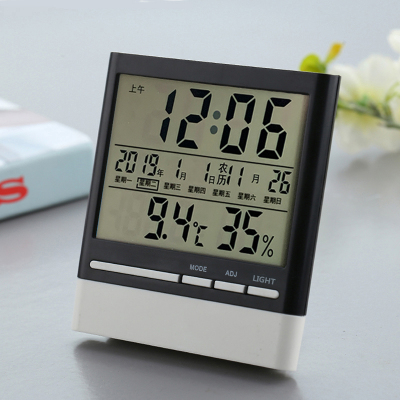 电子温度计家用室内温湿度计婴儿房时钟农历精准室温表高精度室外三维工匠黑红款-带农历/精准/手动背光
