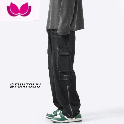 七斓复古牛仔裤子男夏季设计感小众大口袋高街工装裤vibe潮牌宽松长裤