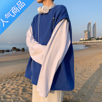 喻娄假两件国潮美式t恤长袖男小众叠穿圆领卫衣情侣装roora外套春秋款T恤
