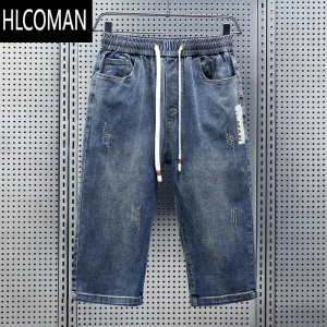 HLCOMAN2025夏季新款男士牛仔裤百搭宽松直筒7分裤短裤七分裤子男