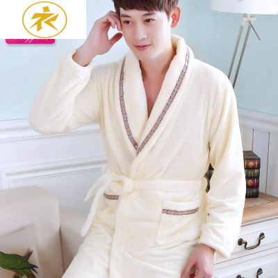 Ideamini睡袍男加厚法兰绒秋冬季长袖浴袍加厚珊瑚绒家居服睡衣男春秋色
