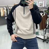 秋冬新款半拉链加绒加厚卫衣男秋冬潮流拼接立领上衣服男士打底衫_1