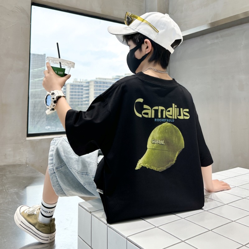 男童短袖T恤夏季2025新款洋气大男孩t儿童夏装薄款半袖宽松上衣潮