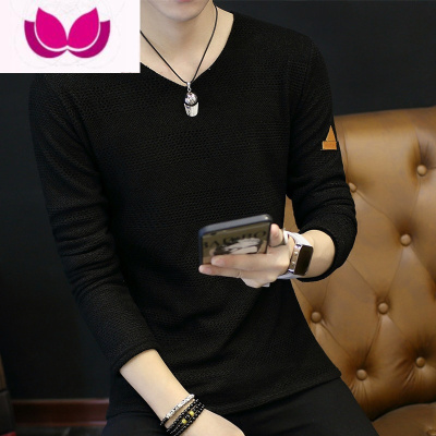 七斓长袖T恤男士薄款韩版V领体恤上衣秋季男装潮卫衣服秋衣针织打底衫