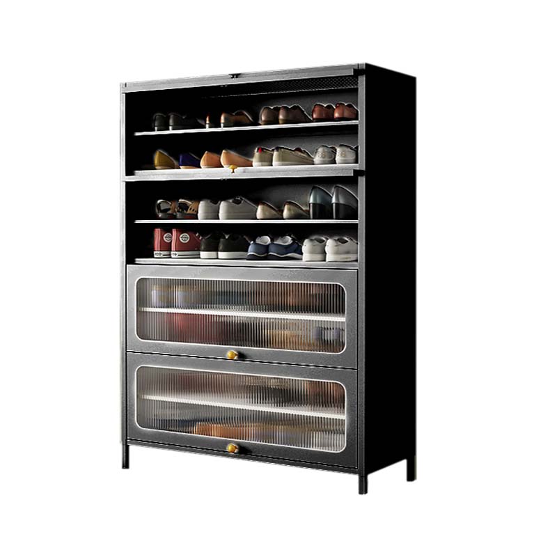 DXBG家用门口鞋柜室内入户储物柜一体翻门钢制4门8层100宽-灰