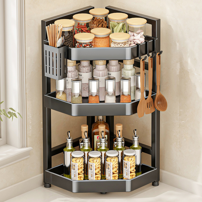 厨房转角置物架台面多功能三角调料品架子家用空间节省神器收纳架