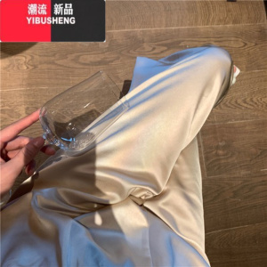 YIBUSHENG缎面阔腿裤女高腰垂感莫代尔丝滑九分薄款季醋酸休闲裤直筒宽松