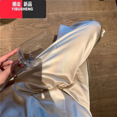YIBUSHENG缎面阔腿裤女高腰垂感莫代尔丝滑九分薄款季醋酸休闲裤直筒宽松