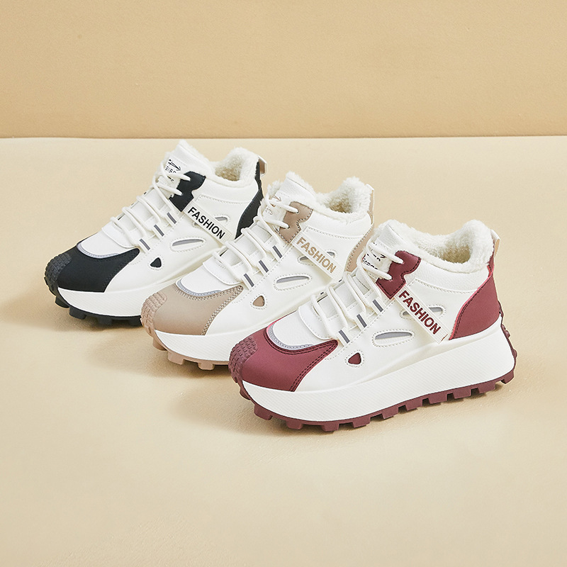 高帮鞋冬季新款加绒百搭学生棉鞋增高松糕休闲老爹鞋