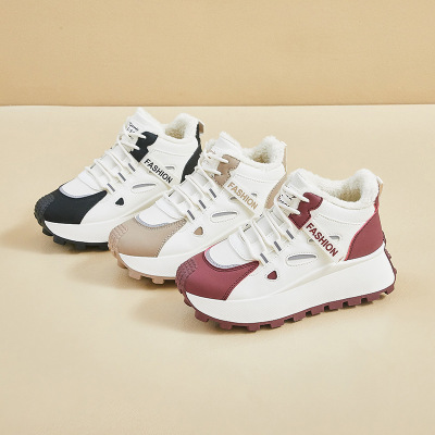 高帮鞋冬季新款加绒百搭学生棉鞋增高松糕休闲老爹鞋