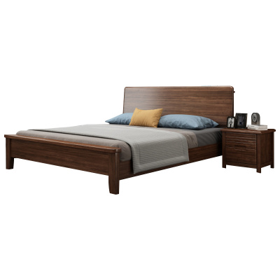 臻远ZY4022916实木床胡桃木双人床1.8米含一个床头柜