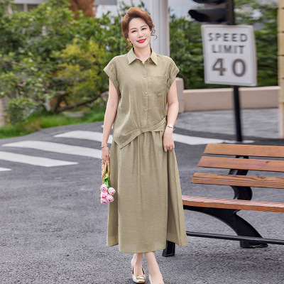妈妈夏天衣服时尚简约两件套套裙中老年女士夏季新款40-60岁裙子