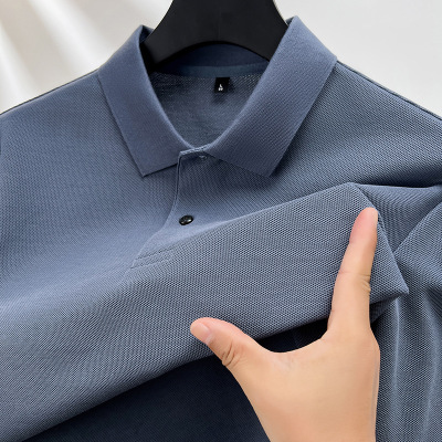 年春秋季新款纯棉长袖polo衫男中年纯色简约翻领商务男士T恤