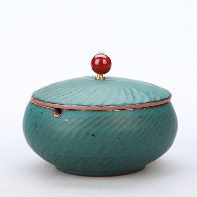 烟灰缸创意时尚大号烟缸卧室客厅个性陶瓷烟缸摆件-素陶（宝石蓝）带盖