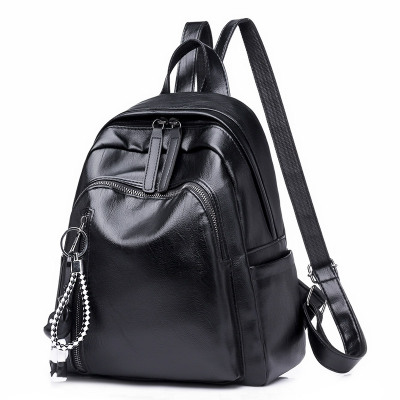 小亚天双肩包女2020新款潮韩版百搭学院风校园书包简约休闲软皮pu小背包黑色