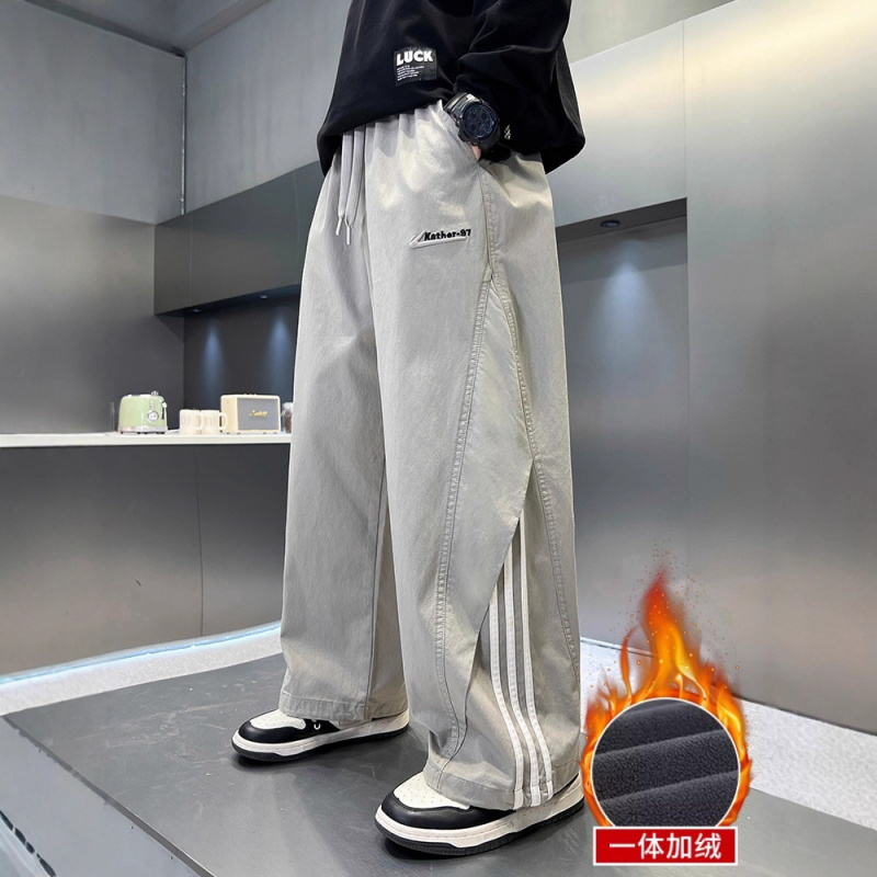 儿童休闲冬季新款阔腿男童裤子孩初中生直筒冬季加绒厚中大童长裤