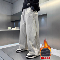 儿童休闲冬季新款阔腿男童裤子孩初中生直筒冬季加绒厚中大童长裤