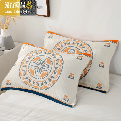 棉日系四层纱布枕巾棉加厚男女情侣学生宿舍单人枕头巾 三维工匠