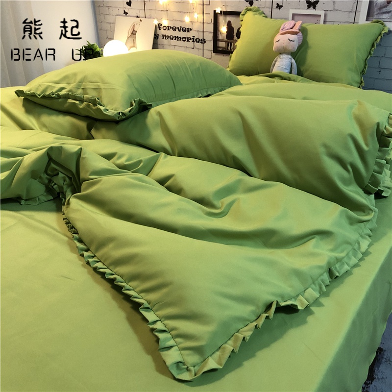 熊起家纺2021高级质感水果绿色花边四件套水洗棉1.5m1.