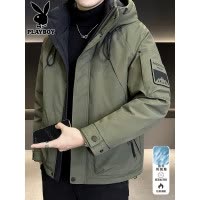 花花公子加厚羽绒服男2025年冬季新款军绿色潮流鸭绒保暖工装外套