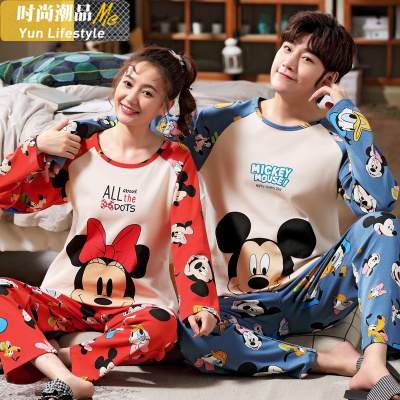 YUNWUXIN情侣睡衣长袖棉春秋季女生韩版可爱两件套装男卡通秋冬款家居服睡衣