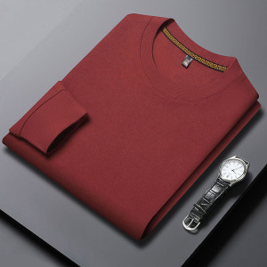 华夫格男士长袖T恤春秋季新款纯色圆领休闲百搭卫衣男款