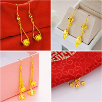 仿越南沙金耳环女时尚长款耳线仿真黄金耳坠女百搭久不掉色首饰品送女朋友老婆情人节七夕生日礼物