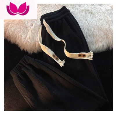 七斓国潮复古华夫格运动卫裤男女夏季高腰ins垂感束脚宽松休闲九分裤