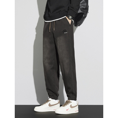 重磅喷马骝仿牛卫裤男士秋冬季新款时尚刺绣宽松莱赛尔运动休闲裤