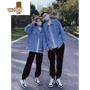 YANXU蓝色牛仔外套男韩版潮流宽松港风潮牌ins情侣工装夹克上衣服
