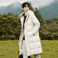 冬季新款90绒潮牌长款过膝羽绒服男女情侣二开连帽百搭冬装外套男