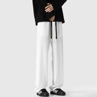 |卫裤夏季美式垂感肌理感纯色直筒阔腿长裤男痞帅潮牌拖地