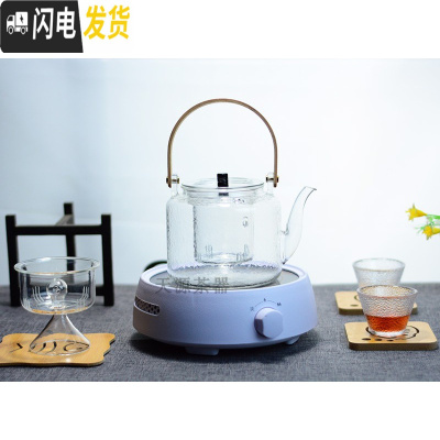 三维工匠玻璃煮茶壶提梁壶蒸汽煮茶器烧泡茶壶电热煮茶烧水壶锤纹竹把家用 讯米电陶炉加锤纹壶蒸煮送4杯茶具