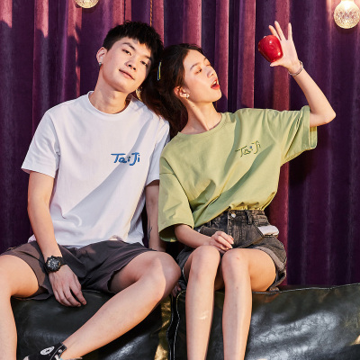 [1折价26.9元,叠加优惠券]唐狮夏新款情侣装短袖T恤男女宽松打底潮韩版in上衣半袖粉色