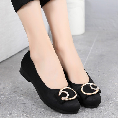 婕秘春秋季老北京布鞋女平底单鞋透气软底黑色工作鞋豆豆鞋妈妈鞋