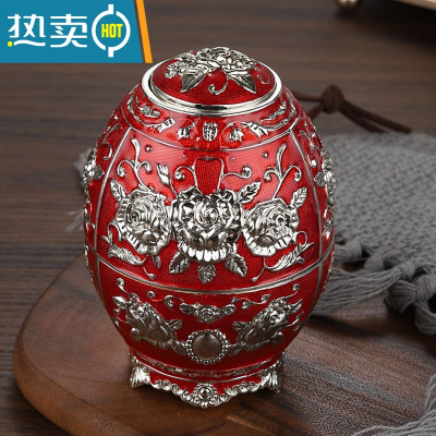 敬平欧式牙签盒客厅时尚茶几自动手按牙签筒创意时尚复古摆件牙签罐 有脚红底银玫瑰