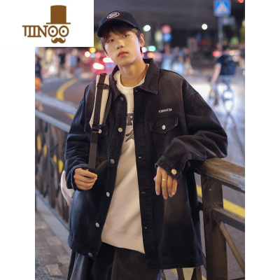 YANXU秋季新款美式复古做旧牛仔外套男士款帅气宽松夹克衫