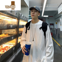 YANXU白色秋季长袖t恤男潮牌ins圆领卫衣男打底衫宽松高街内搭秋衣